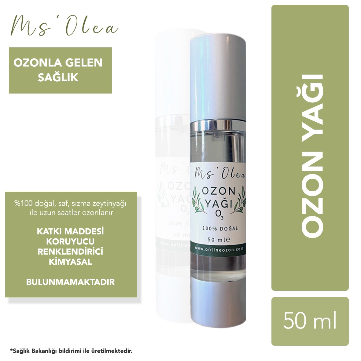 Ozon Yağı/Detoks - Ms'Olea - Ms' Olea 50 ml Pompalı Ozon Yağı